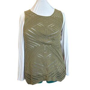 Rewind Sweater Vest Women XL  Open Weave  Sage Green Cotton Blend  Scoop Neck